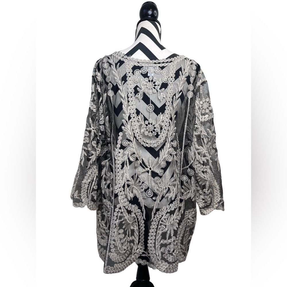 Cato Floral Embroidered Lace Mesh Sz 26/28W Whimsigoth Evening Tunic Top - Picture 2 of 11